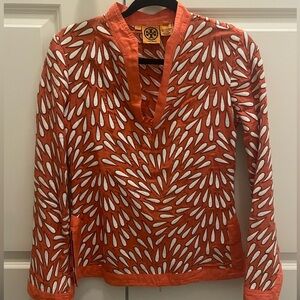 Tory Burch Orange White Embroidered Tunic Top
